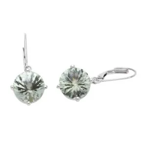 10mm Round Green Quartz 14k White Gold Leverback Earrings