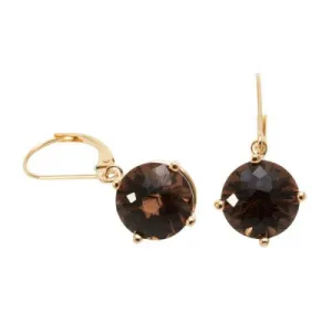10mm Round Smoky Quartz 14k Yellow Gold Leverback Earrings