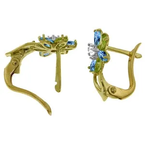 1.1 Carat 14K Solid Yellow Gold Earrings Diamond, Blue Topaz Peridot