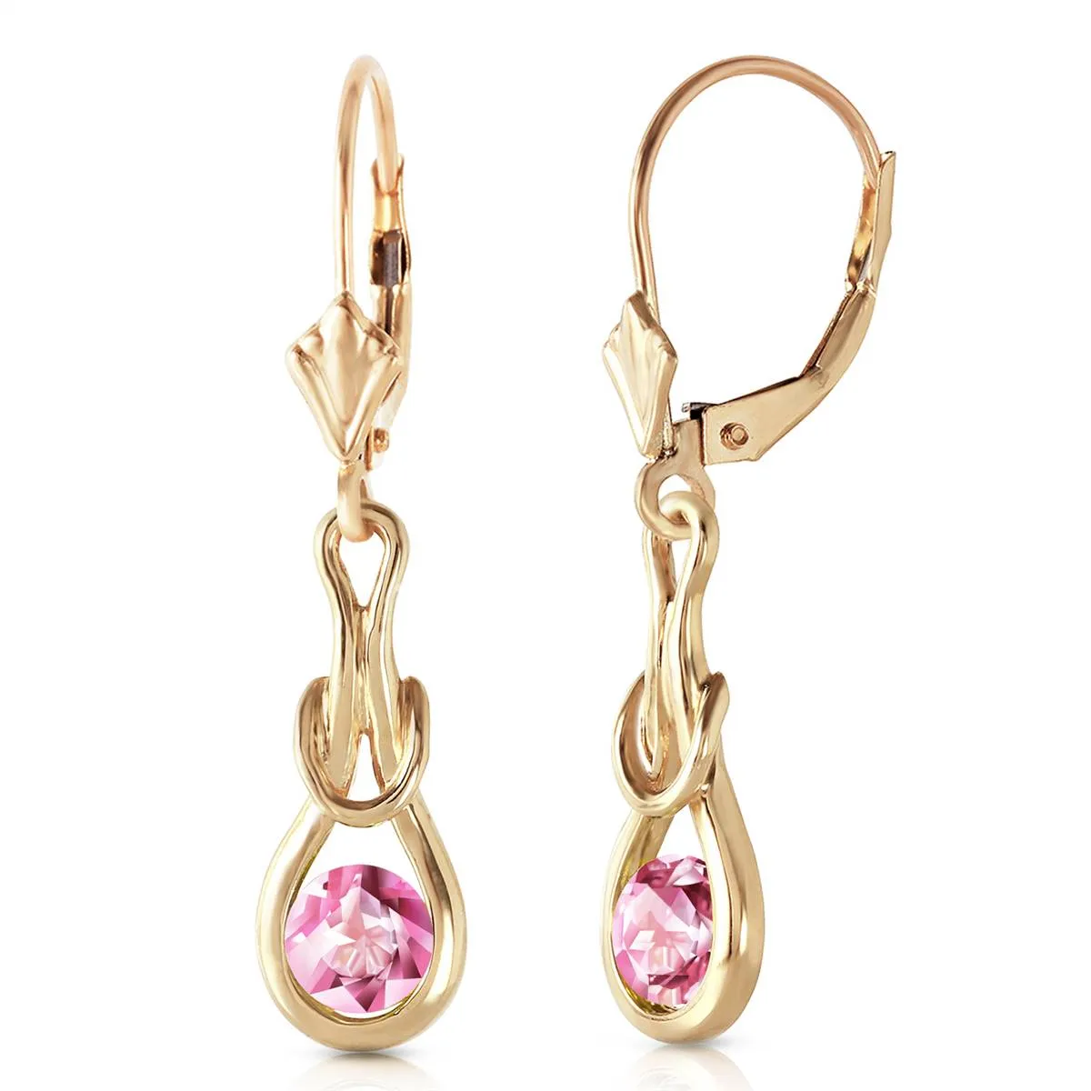 1.3 Carat 14K Solid Yellow Gold Leverback Earrings Natural Pink Topaz