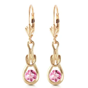 1.3 Carat 14K Solid Yellow Gold Leverback Earrings Natural Pink Topaz