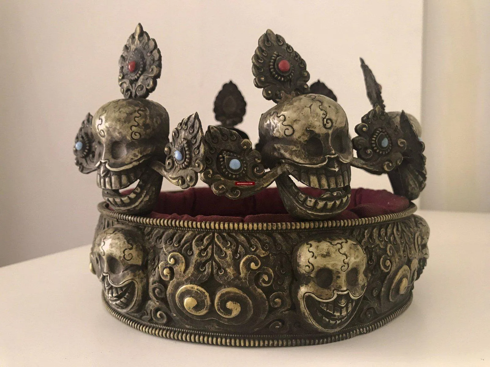 1310 SOLD Antique Buddhist Tantric Priest Ceremonial Crown Diadem with Pancha Buddha