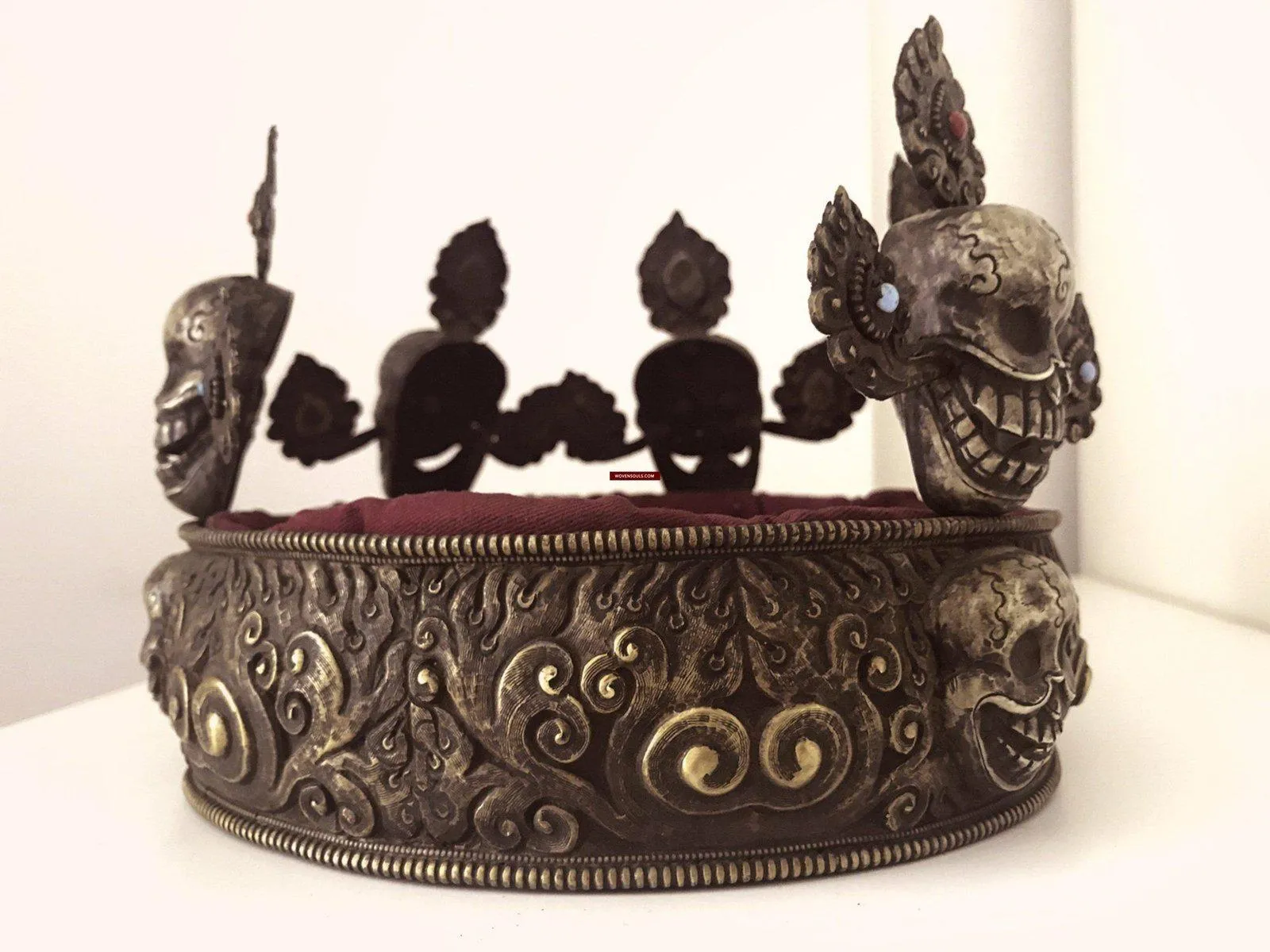 1310 SOLD Antique Buddhist Tantric Priest Ceremonial Crown Diadem with Pancha Buddha