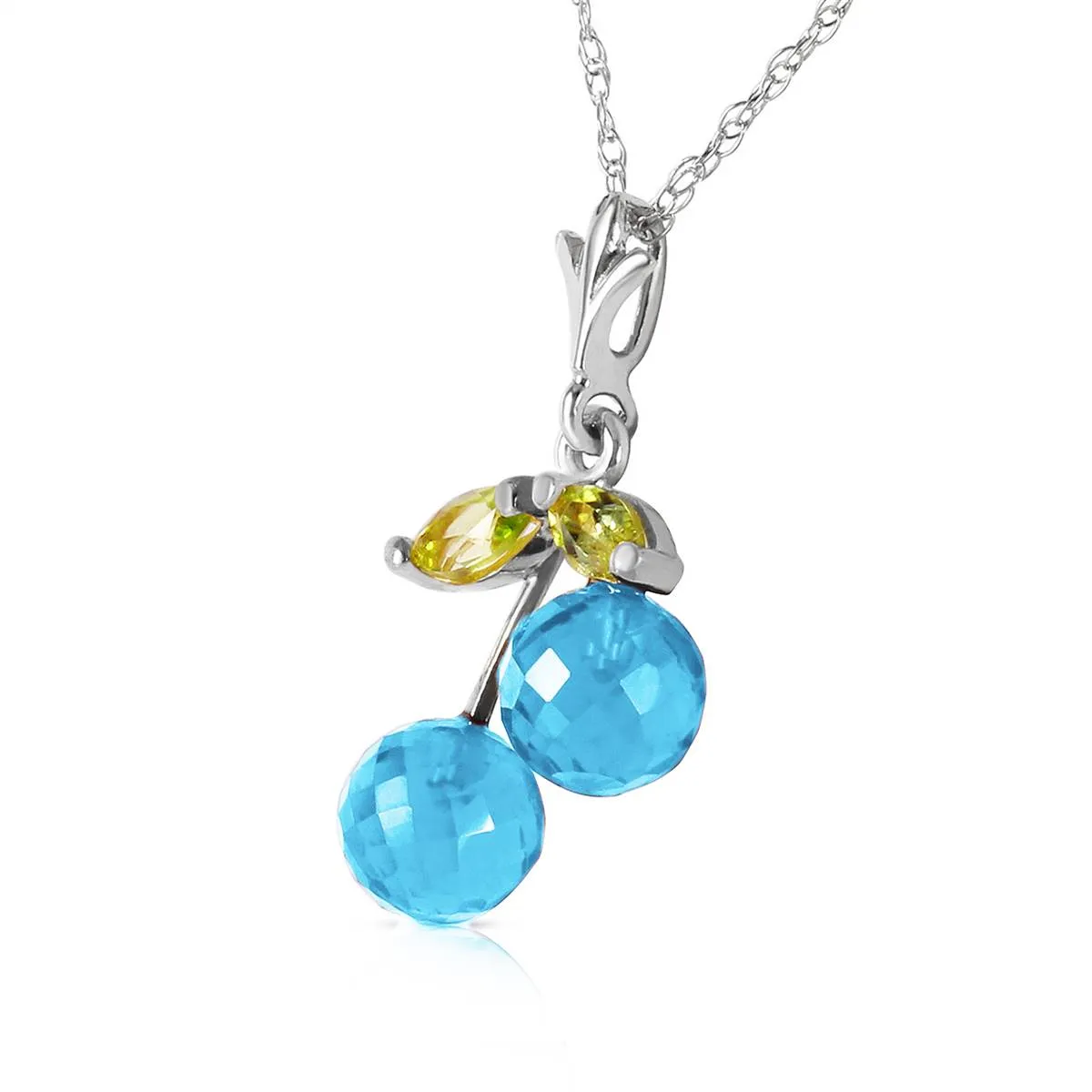 1.45 Carat 14K Solid White Gold Gem Of A Love Blue Topaz Peridot Necklace