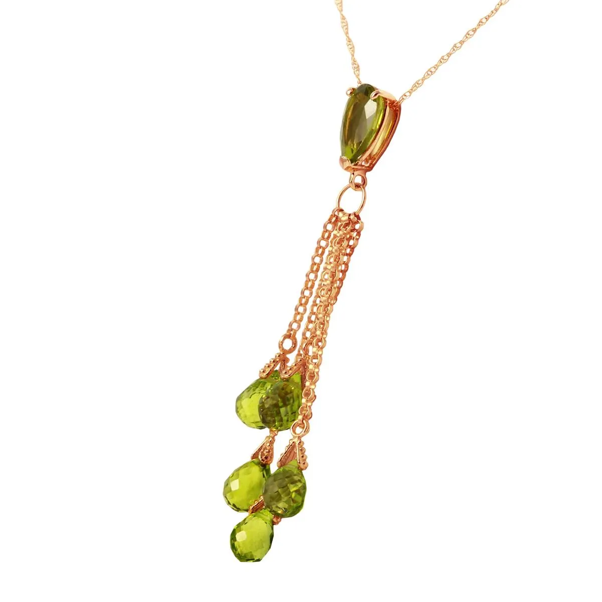 14K Solid Rose Gold Briolette Peridot Necklace Class