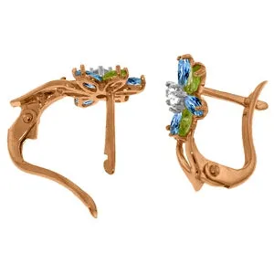 14K Solid Rose Gold Earrings w/ Diamonds, Blue Topaz & Peridot