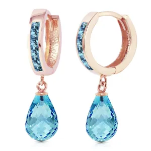 14K Solid Rose Gold Hoop Earrings w/ Dangling Blue Topaz