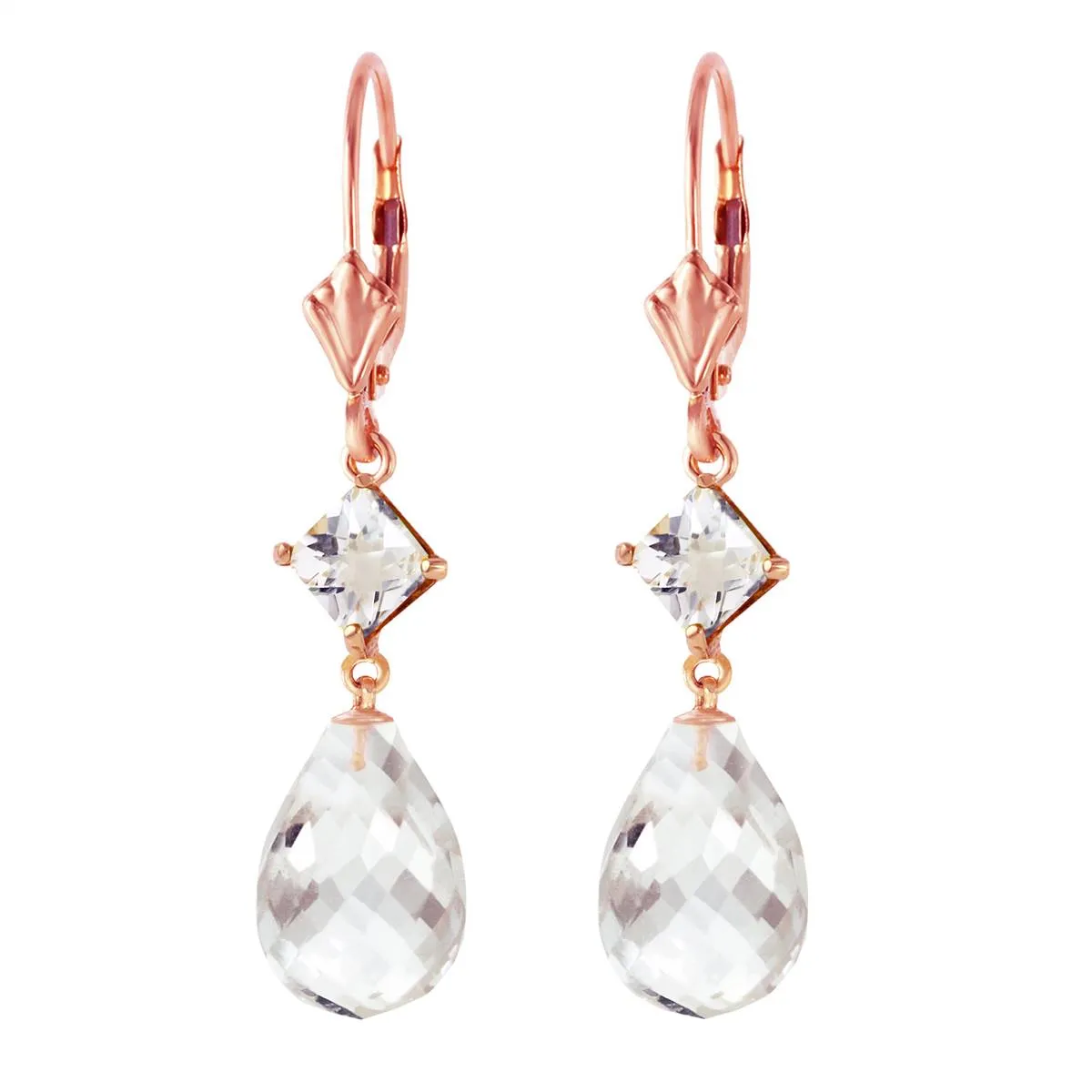 14K Solid Rose Gold Leverback Earrings Rose Topaz Jewelry