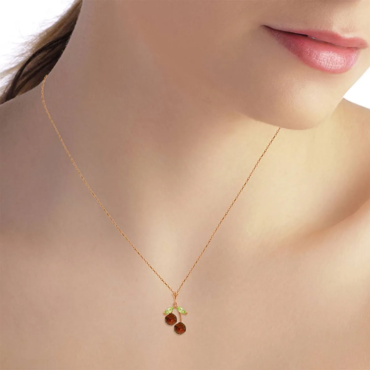 14K Solid Rose Gold Necklace w/ Garnets & Peridots