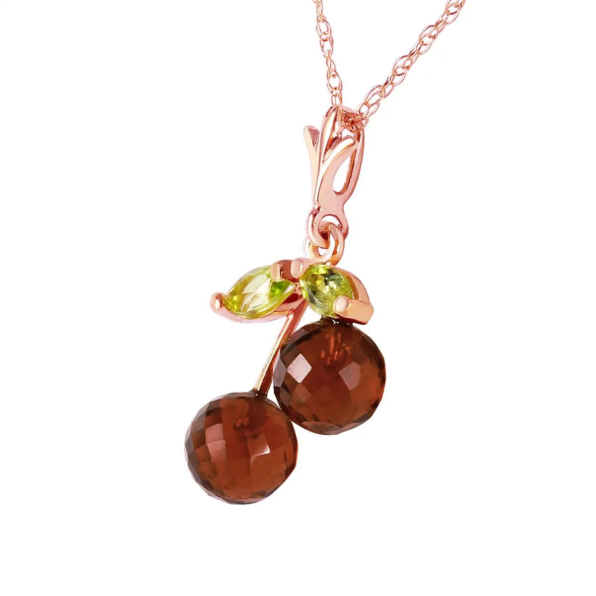 14K Solid Rose Gold Necklace w/ Garnets & Peridots