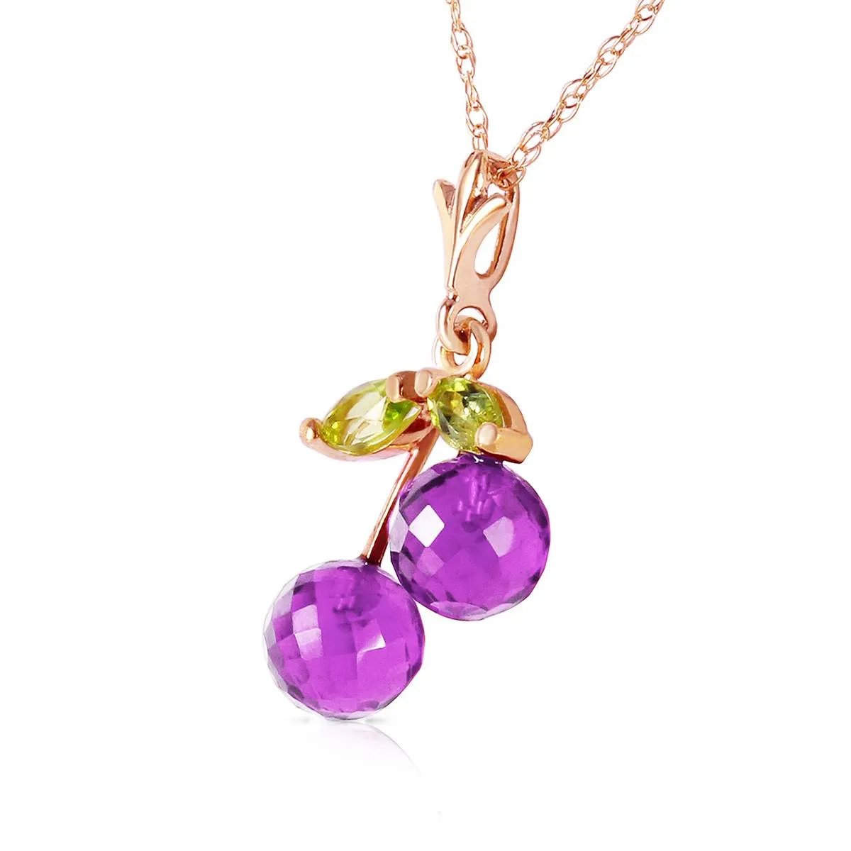 14K Solid Rose Gold Necklace w/ Purple Amethysts & Peridots