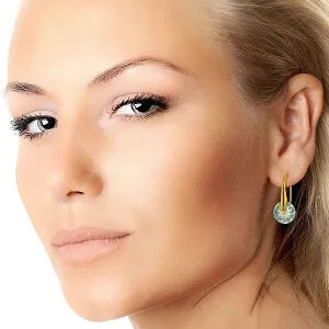 14K Solid Yellow Gold Fish Hook Earrings w/ Blue Topaz