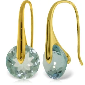 14K Solid Yellow Gold Fish Hook Earrings w/ Blue Topaz