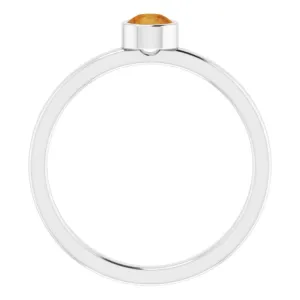14K White 4 mm Natural Citrine Ring