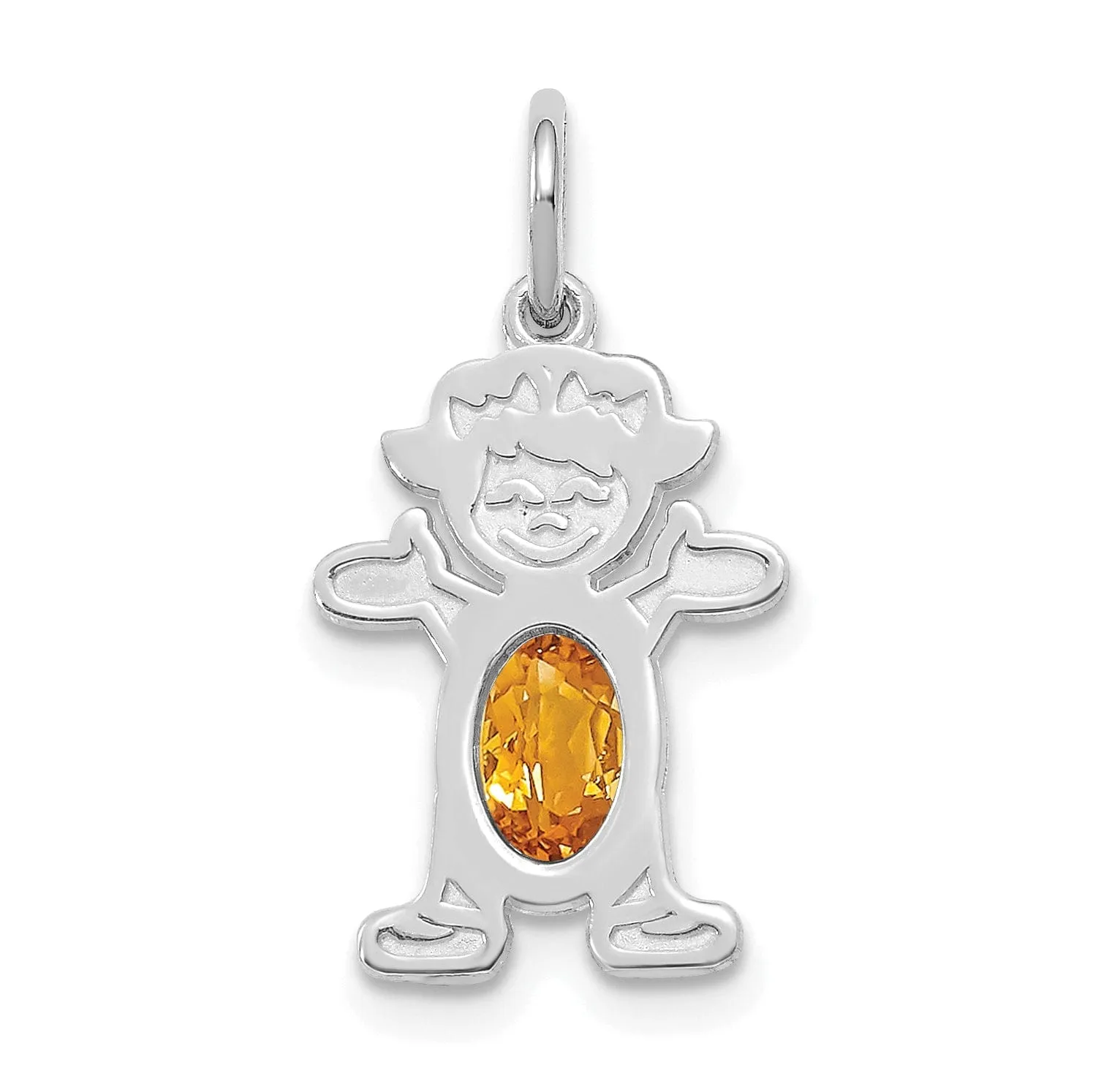 14k White Gold Girl Oval Genuine Citrine