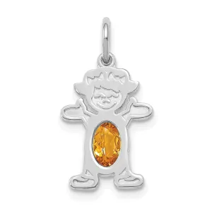 14k White Gold Girl Oval Genuine Citrine