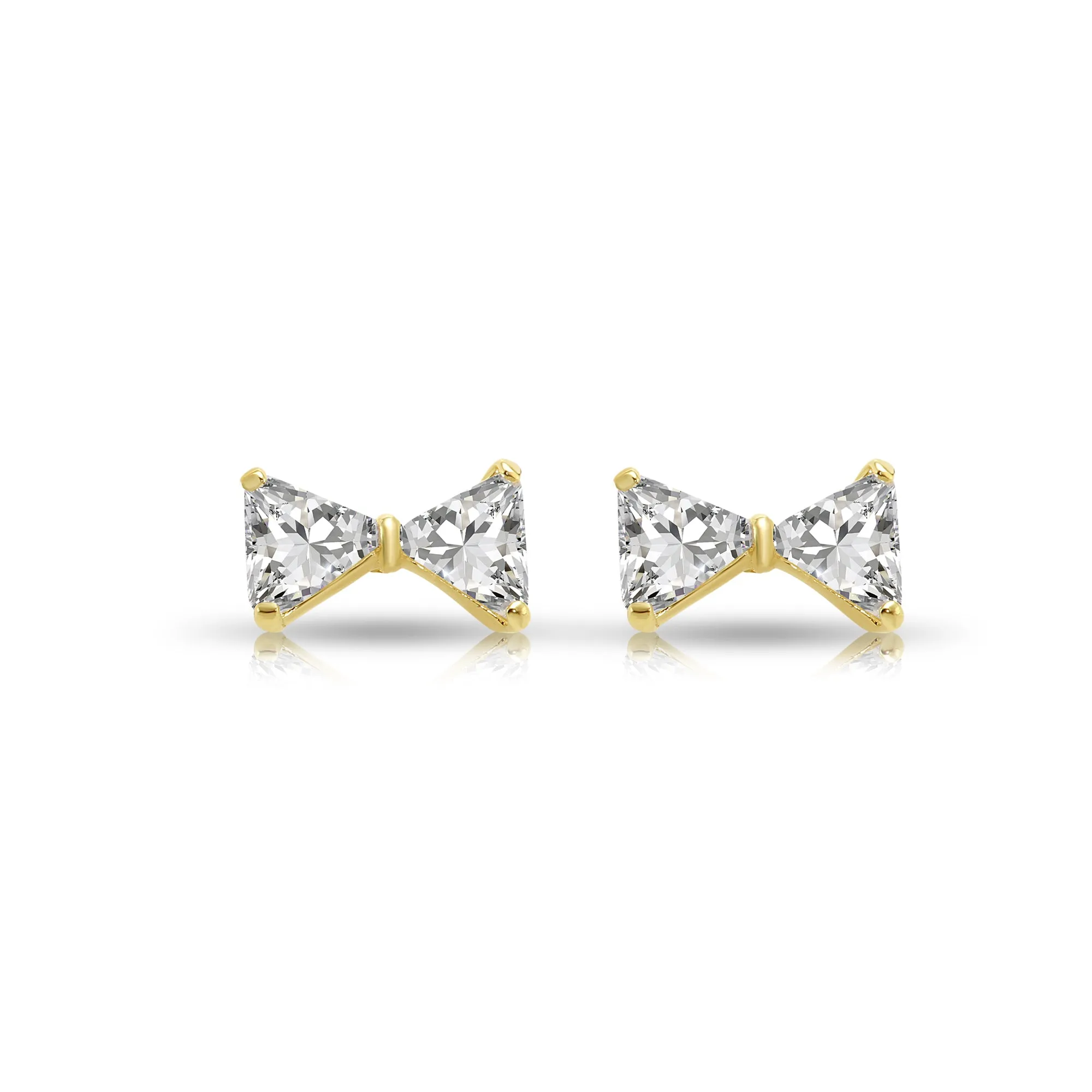 14k Yellow Gold Bow-Tie with Triangle CZ Stud Earrings with Screwbacks