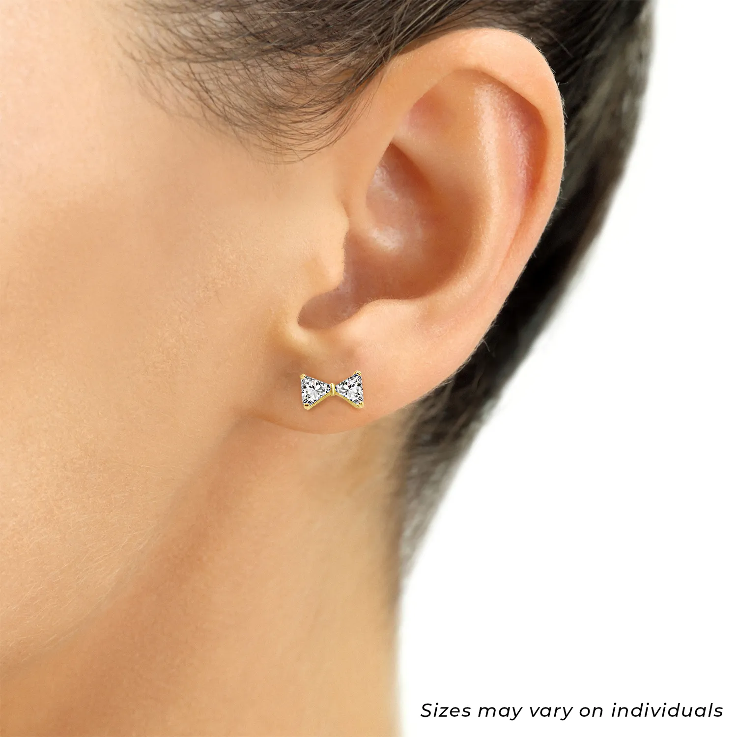14k Yellow Gold Bow-Tie with Triangle CZ Stud Earrings with Screwbacks