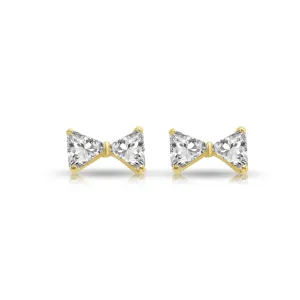 14k Yellow Gold Bow-Tie with Triangle CZ Stud Earrings with Screwbacks