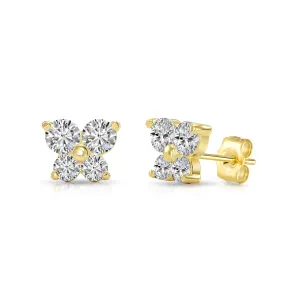 14k Yellow Gold Butterfly Stud Earrings with CZ - Pushbacks
