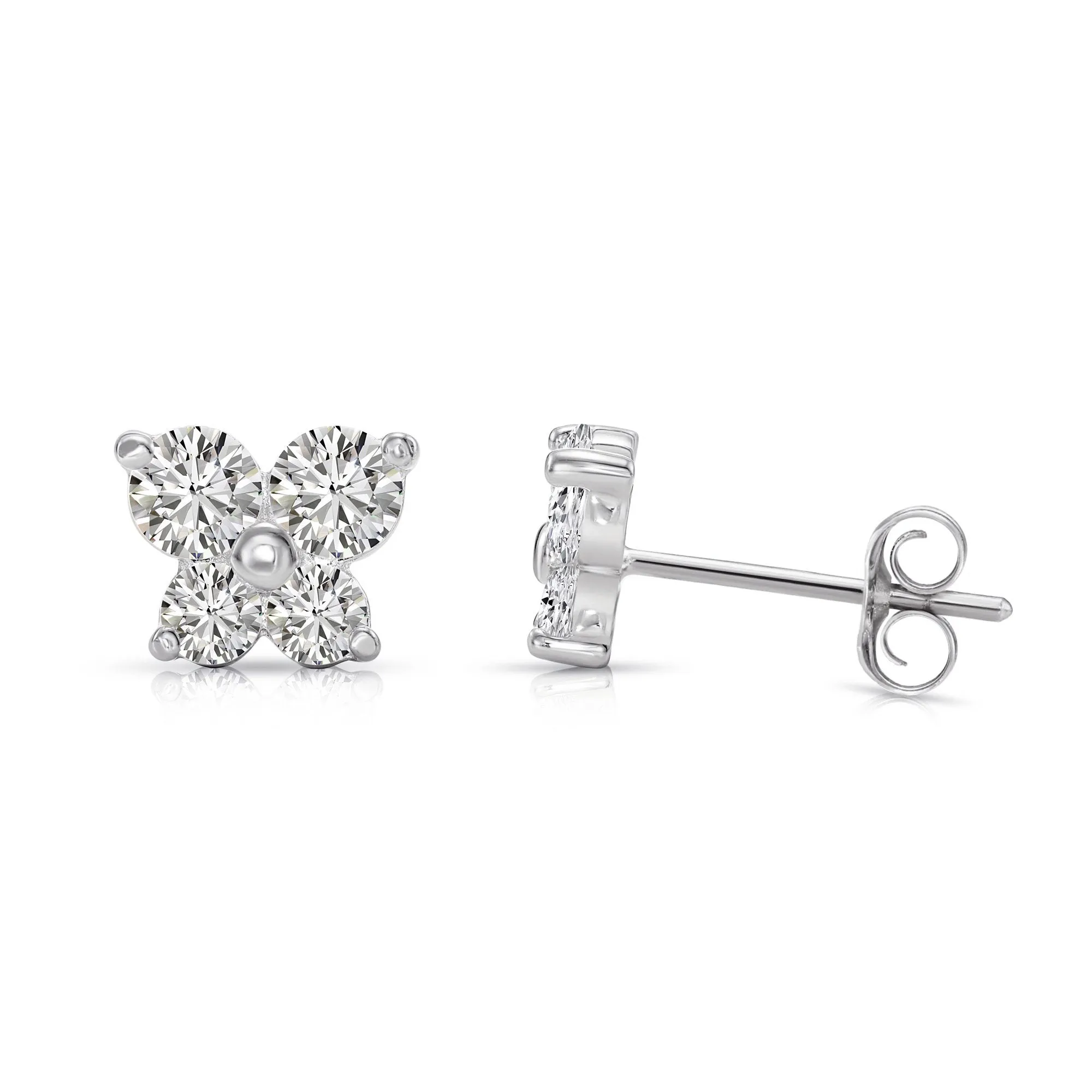 14k Yellow Gold Butterfly Stud Earrings with CZ - Pushbacks