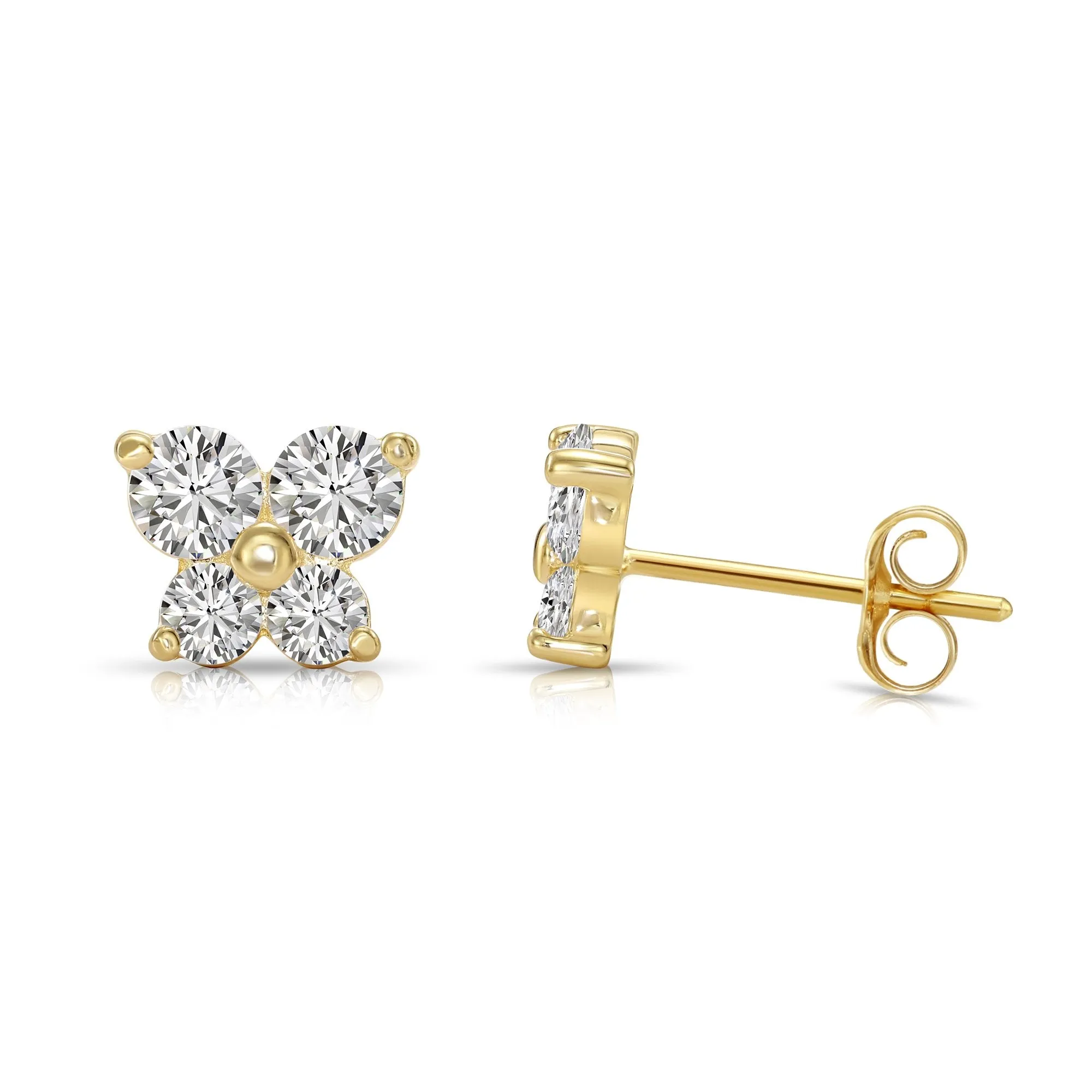 14k Yellow Gold Butterfly Stud Earrings with CZ - Pushbacks