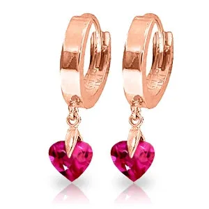 1.5 Carat 14K Solid Rose Gold Hoop Earrings Pink Topaz