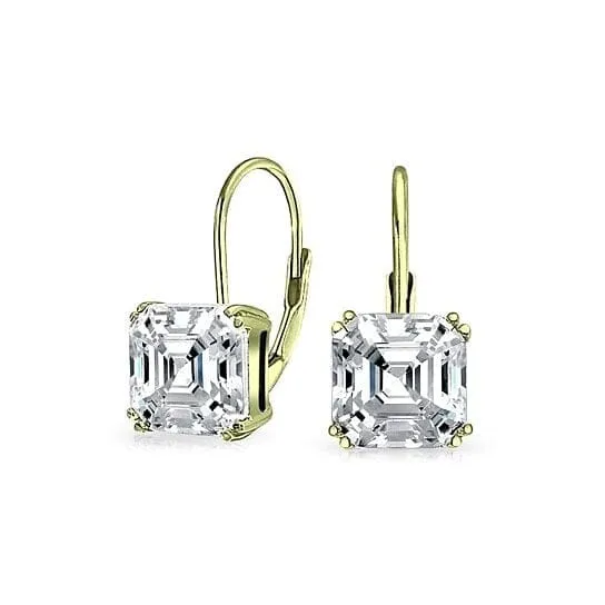 1.5 Carat Cz White Topaz Asscher-cut Leverback Earrings Sterling Silver Gold Tone