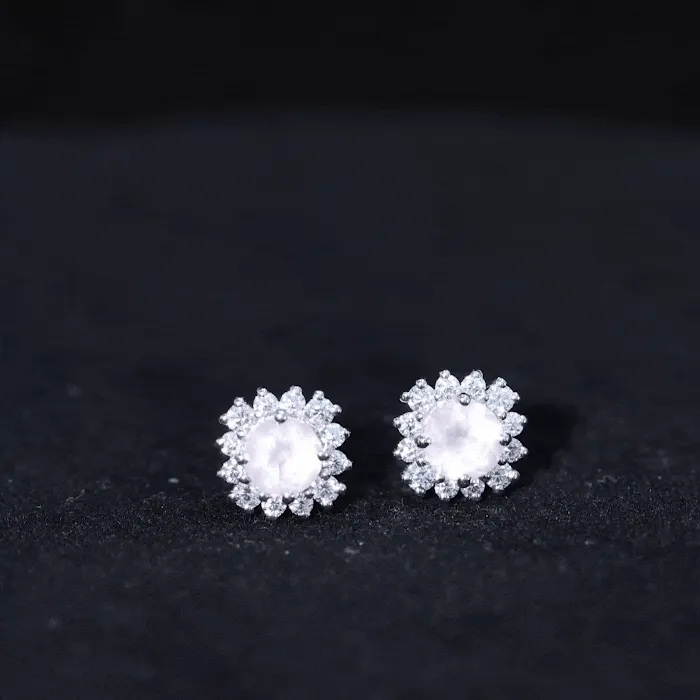 1.75 CT Rose Quartz and Diamond Classic Halo Stud Earrings