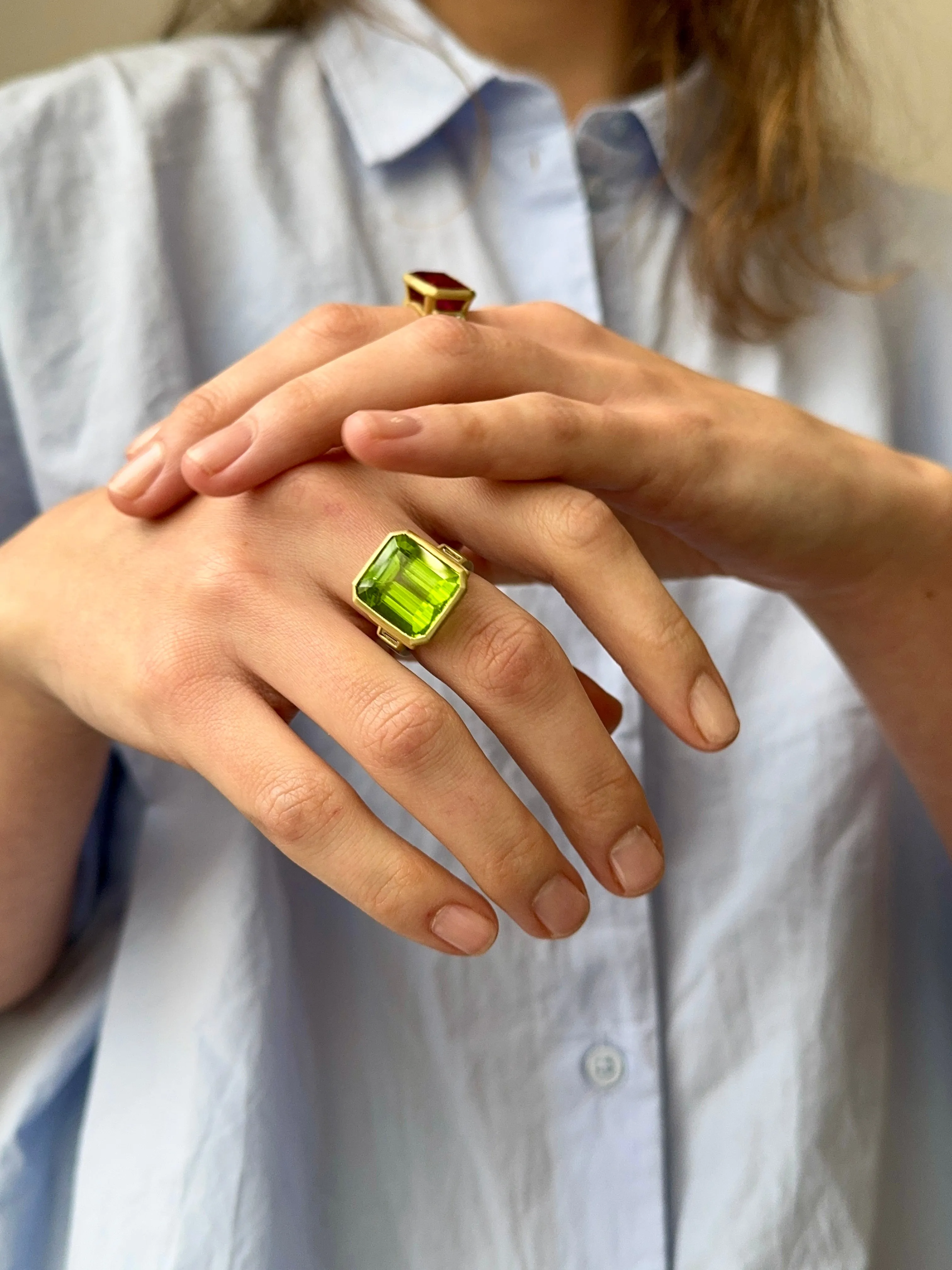 18 Karat Gold Peridot and Diamond Ring