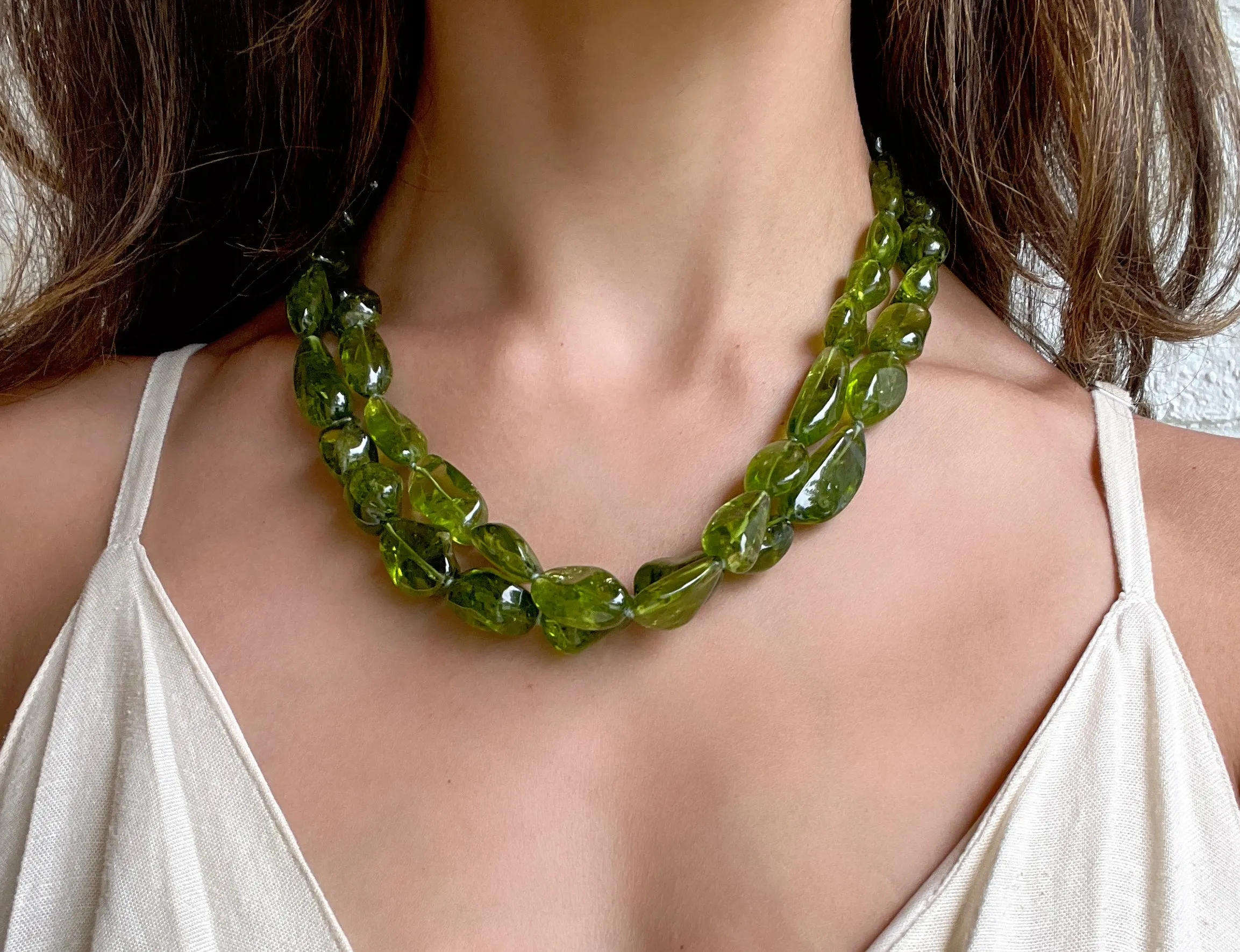 18 Karat Gold Peridot Bead Necklace
