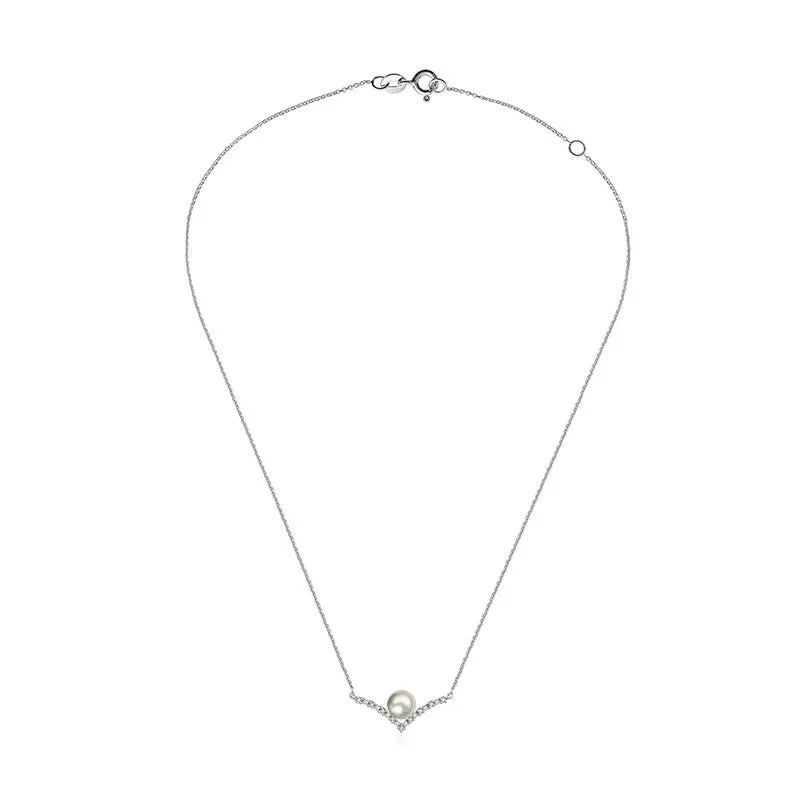 18k Gold Double Curve Diamond Necklace With Pearl