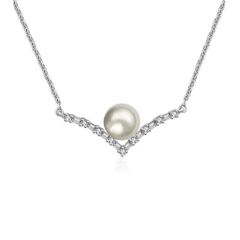 18k Gold Double Curve Diamond Necklace With Pearl