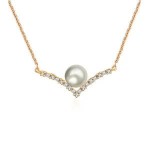 18k Gold Double Curve Diamond Necklace With Pearl