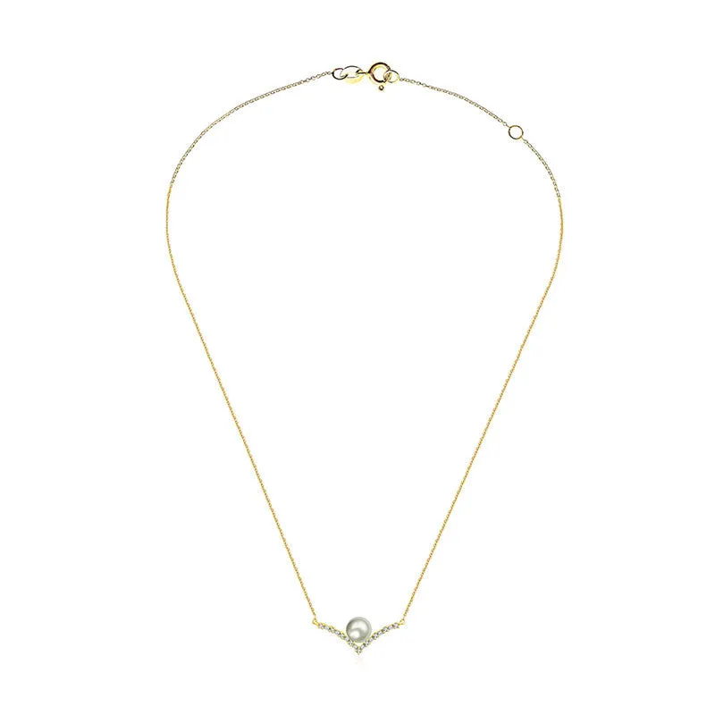 18k Gold Double Curve Diamond Necklace With Pearl