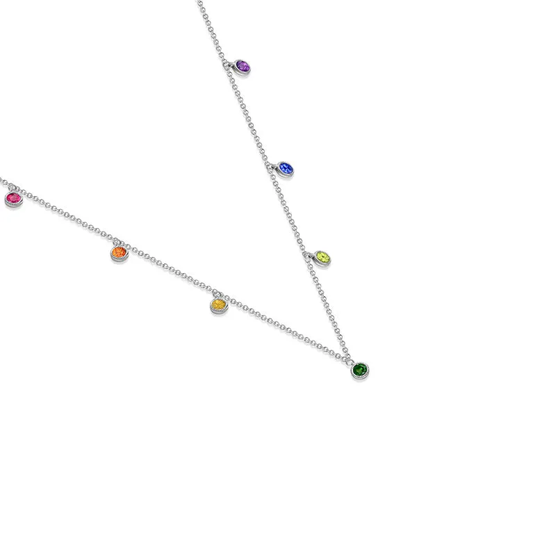 18k Gold Raindow Color Gemstone Necklace / Choker
