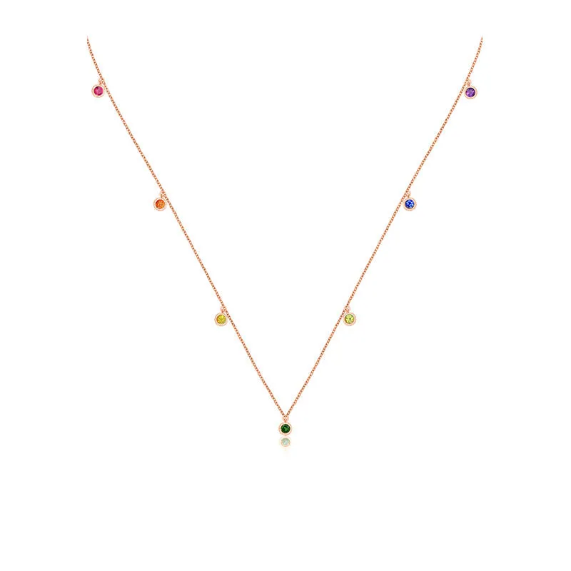 18k Gold Raindow Color Gemstone Necklace / Choker