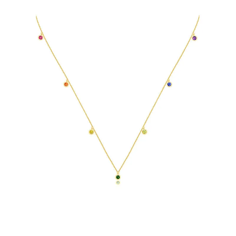 18k Gold Raindow Color Gemstone Necklace / Choker