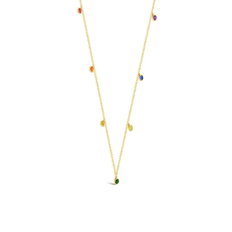 18k Gold Raindow Color Gemstone Necklace / Choker