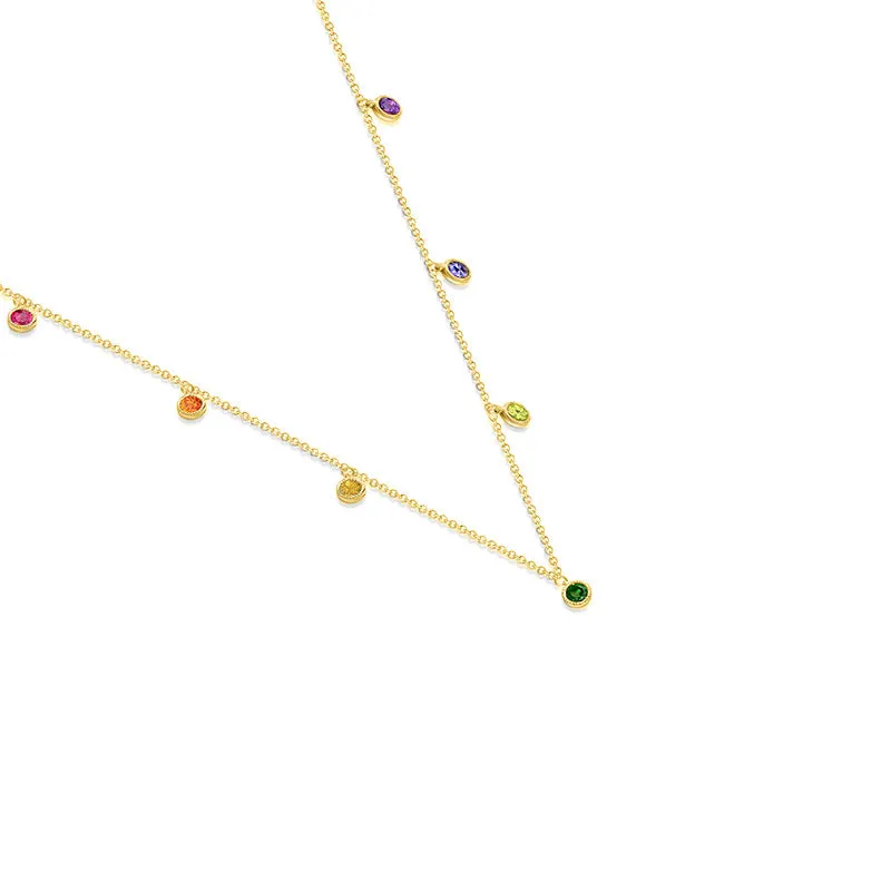 18k Gold Raindow Color Gemstone Necklace / Choker