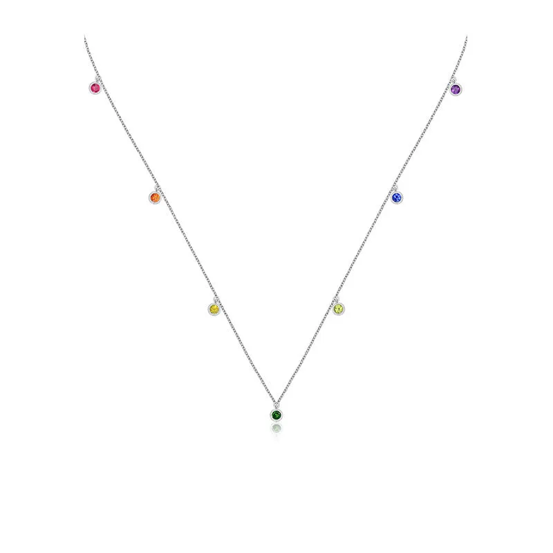 18k Gold Raindow Color Gemstone Necklace / Choker