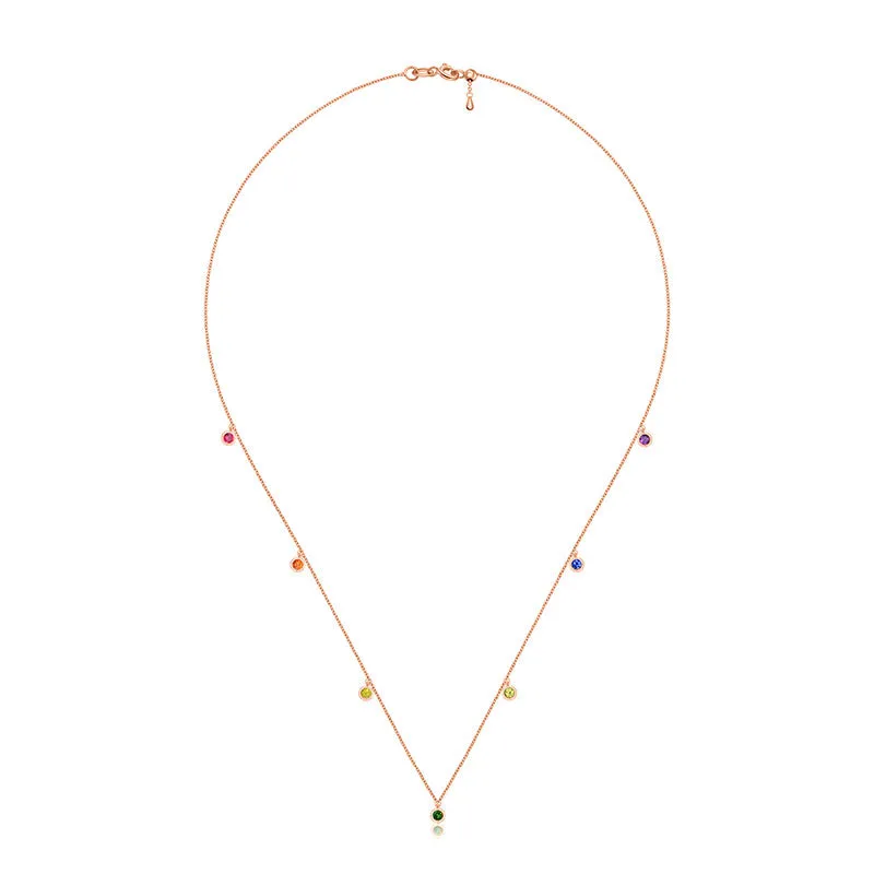 18k Gold Raindow Color Gemstone Necklace / Choker
