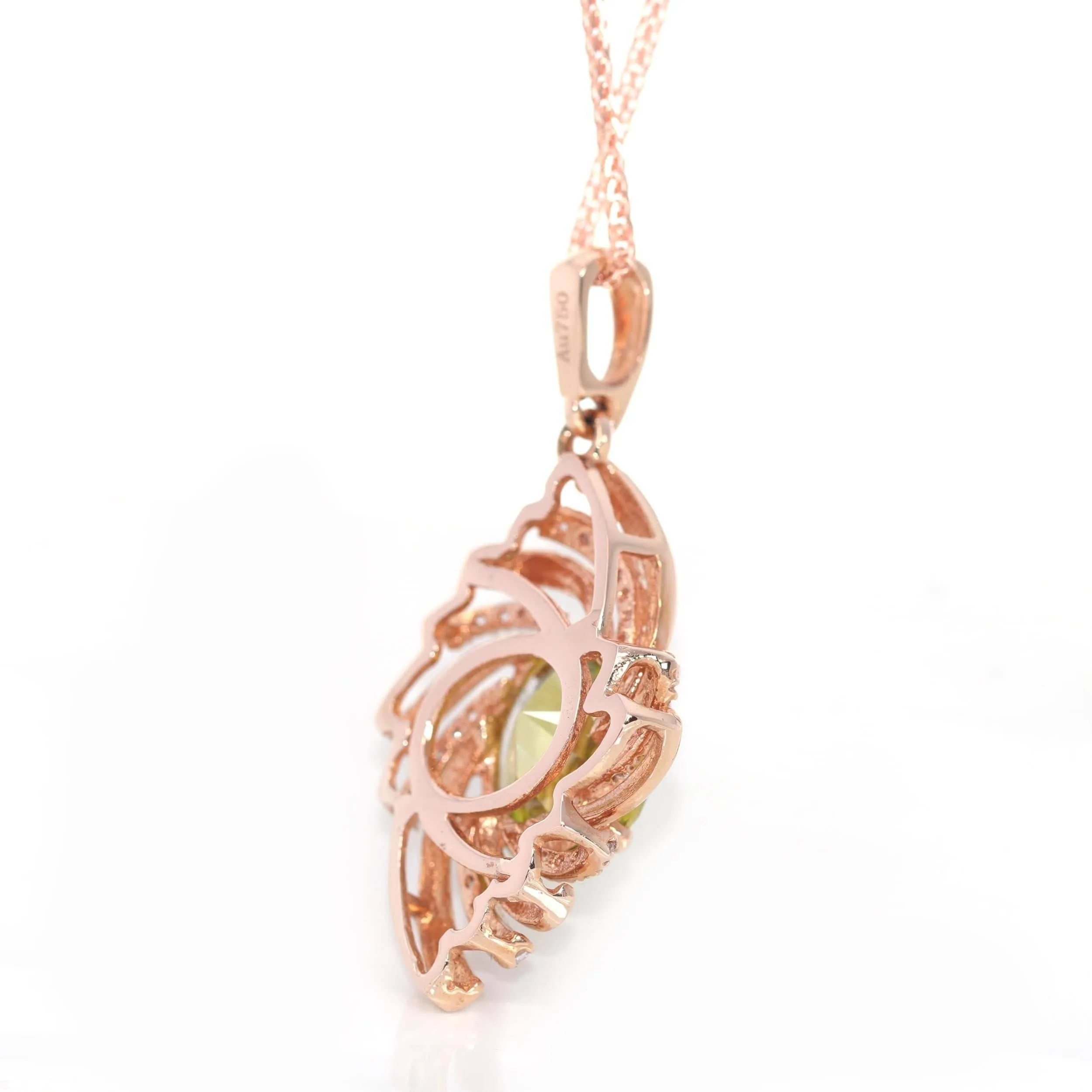 18k Rose Gold Genuine AAA Royal Peridot Pendant Necklace With CZ