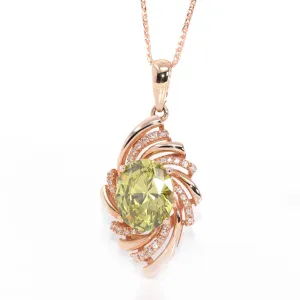 18k Rose Gold Genuine AAA Royal Peridot Pendant Necklace With CZ