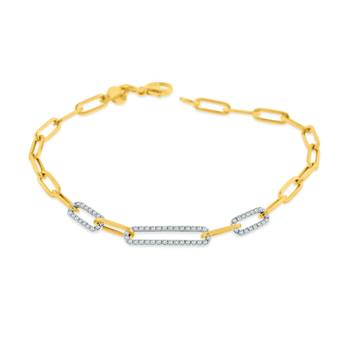 18K TWO TONE DIAMOND PAPERCLIP BRACELET .30CT