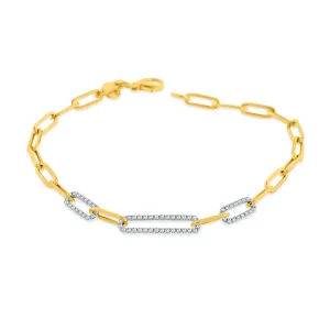 18K TWO TONE DIAMOND PAPERCLIP BRACELET .30CT