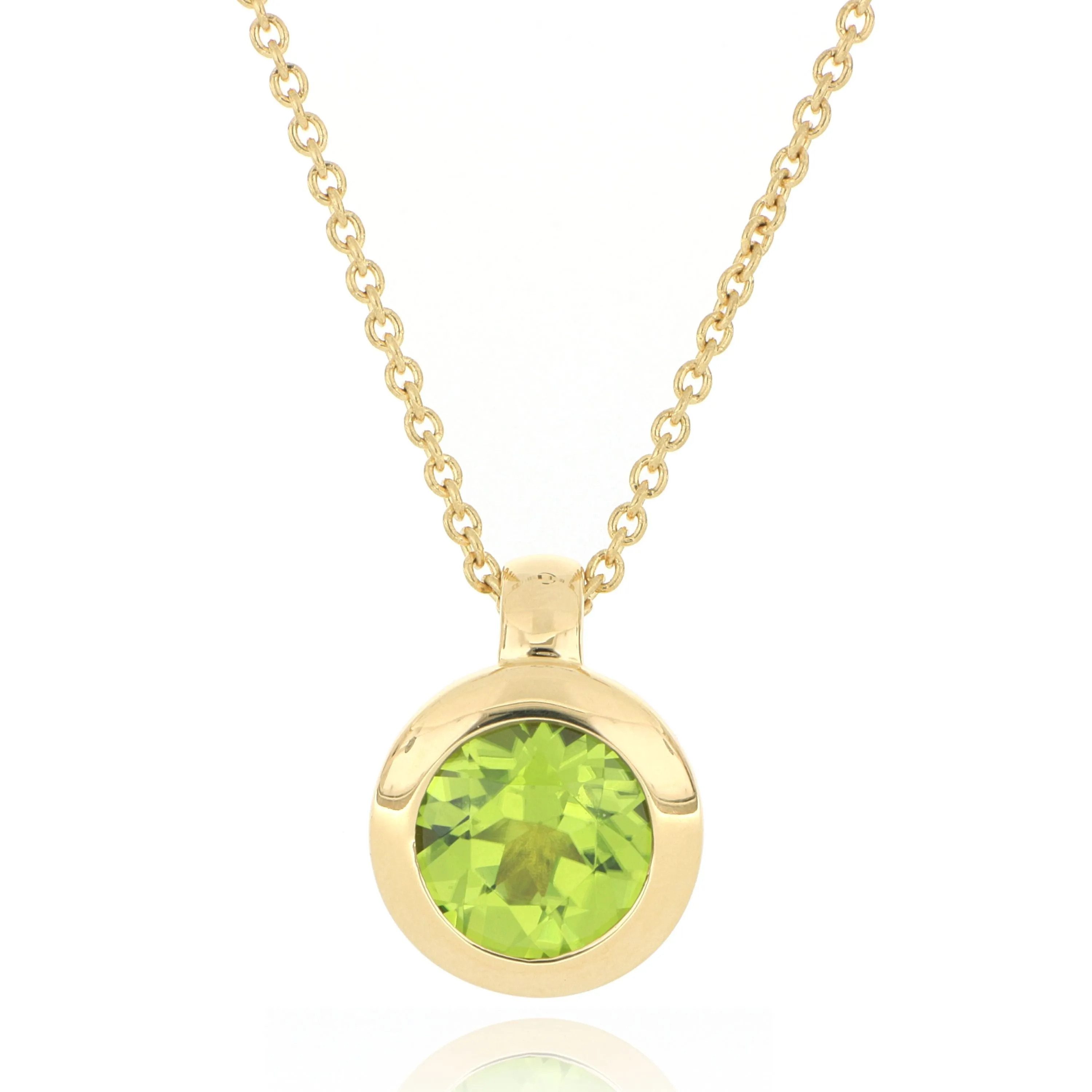 18k Yellow Gold Bezel Set Peridot Necklace