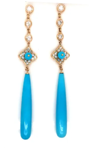 18kt Gold Turquoise Chandelier Earrings