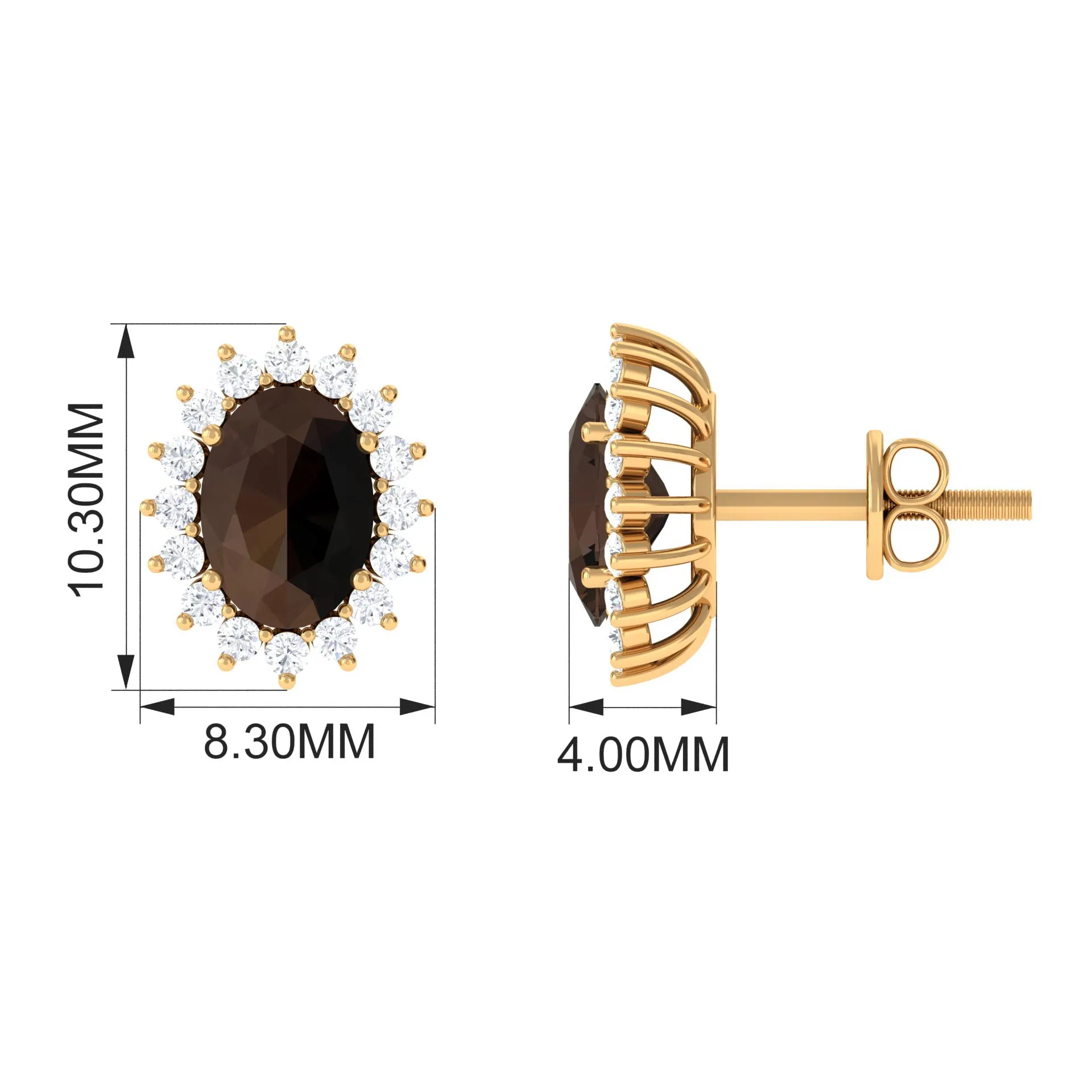 2.25 CT Oval Cut Smoky Quartz and Diamond Halo Stud Earrings