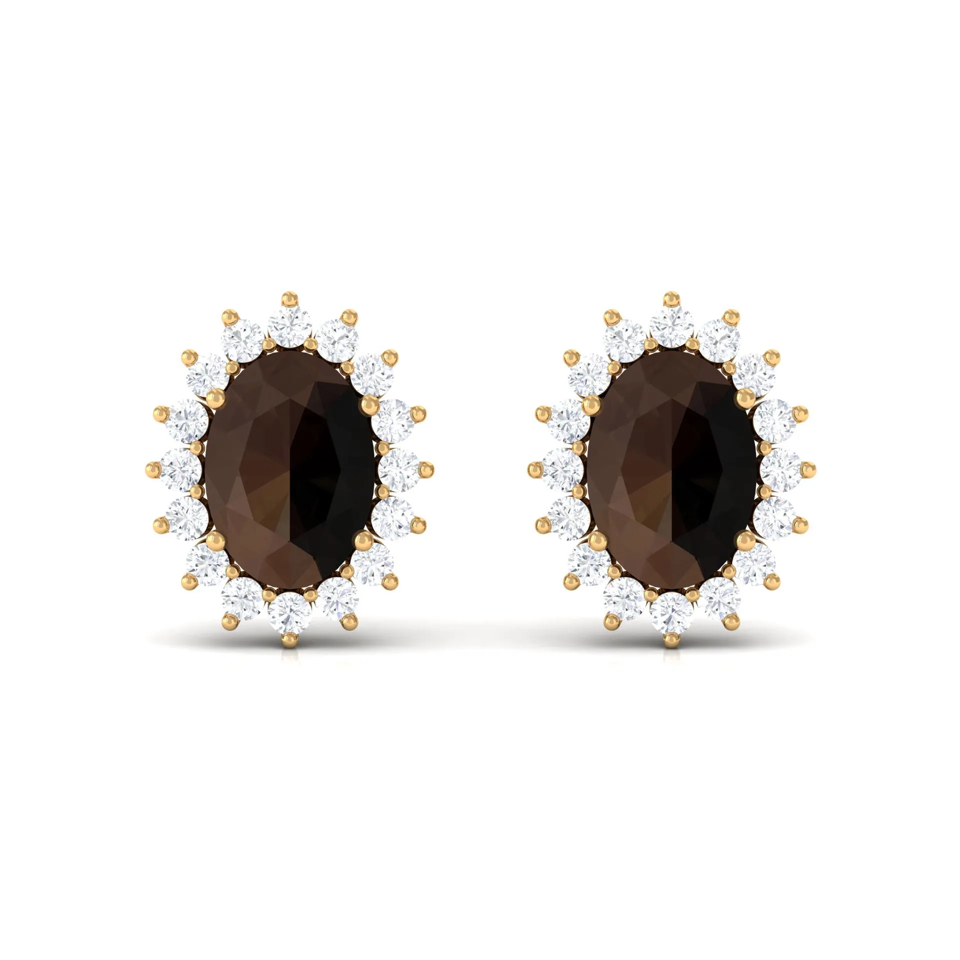2.25 CT Oval Cut Smoky Quartz and Diamond Halo Stud Earrings